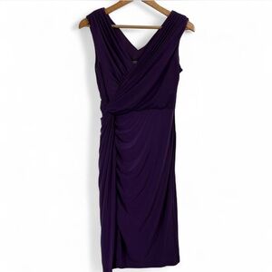 ADRIANNA PAPELL Z 8 PURPLE V-NECK WRAP‎ SLEEVELESS COCKTAIL DRESS RUCHED STRETCH